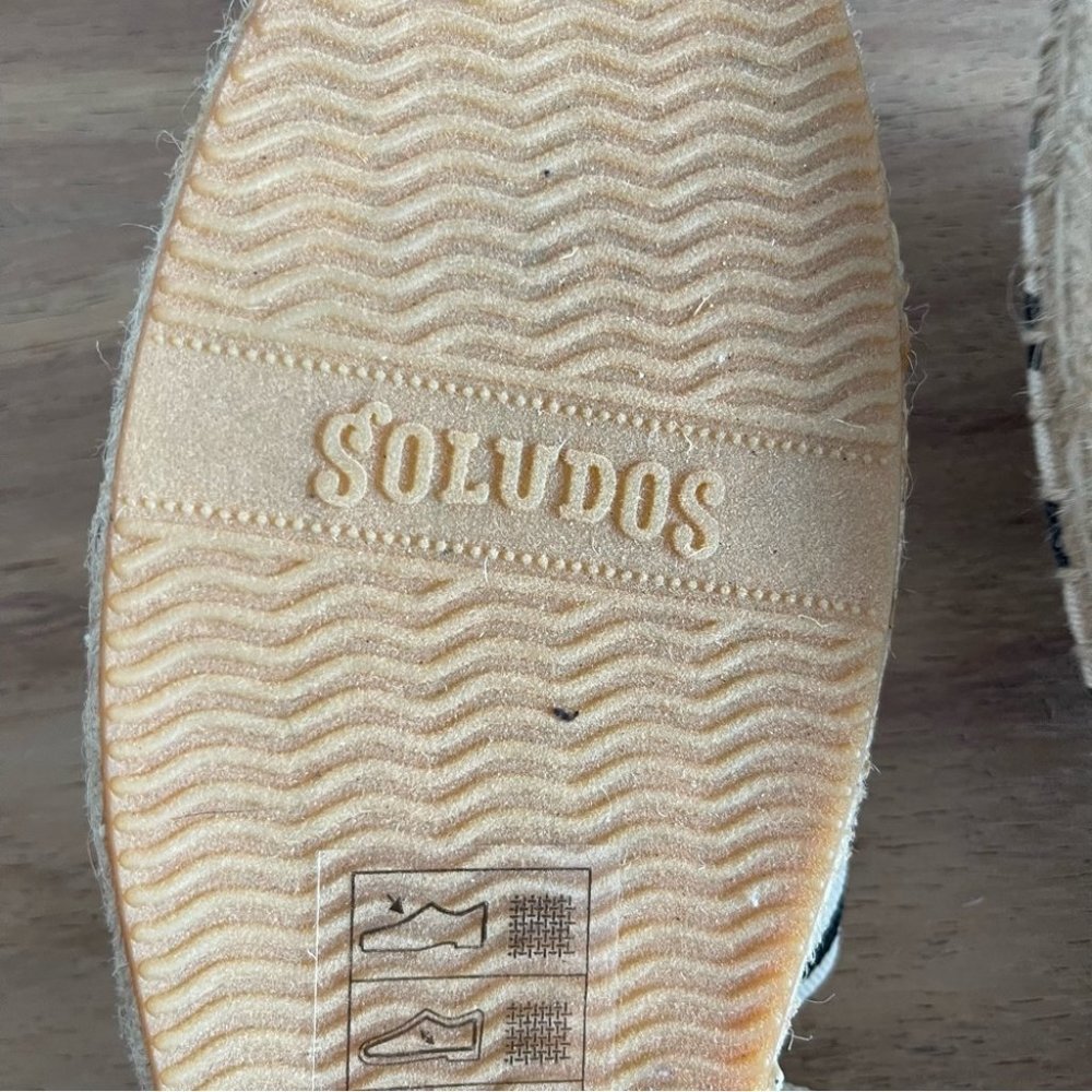 ❌SOLD❌SOLUDOS Lace-up flat espadrille shoes black cream stripe nautical size 7.5 - Picture 10 of 12